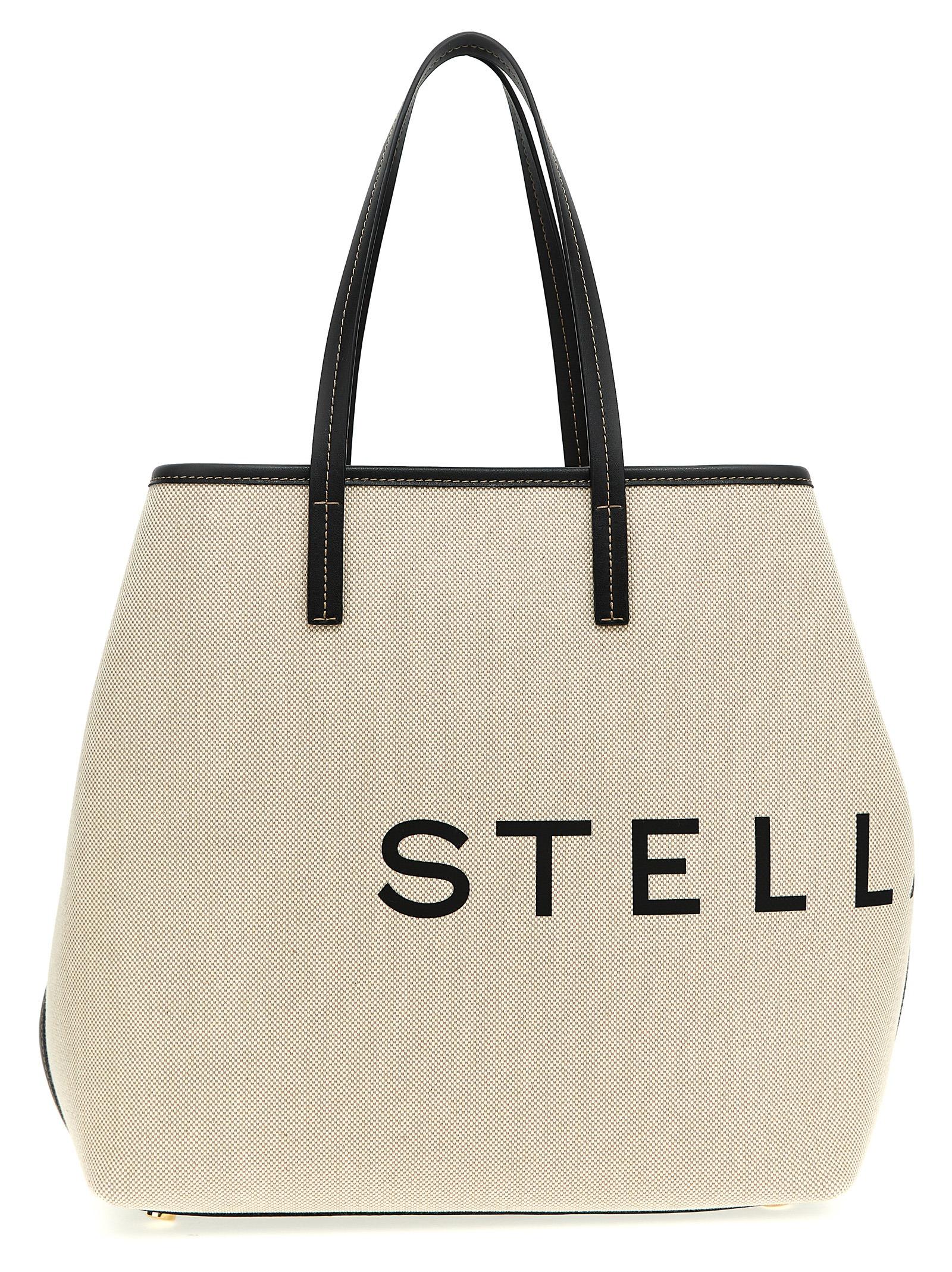 stella mccartney logo shopping bag beige cotton tote - women