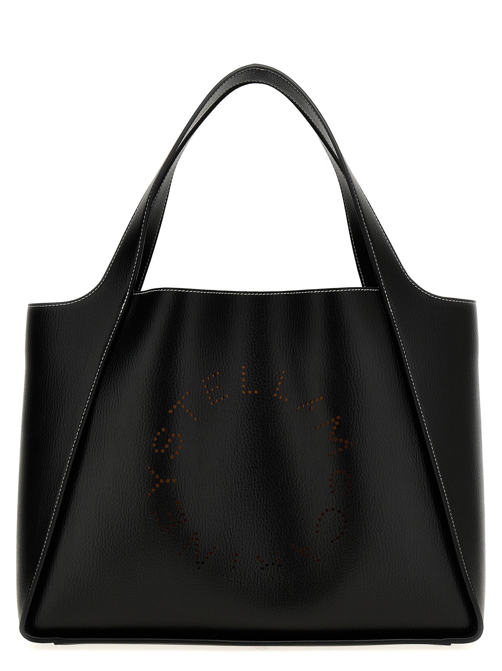 stella mccartney logo shopping bag black polyamide tote - women