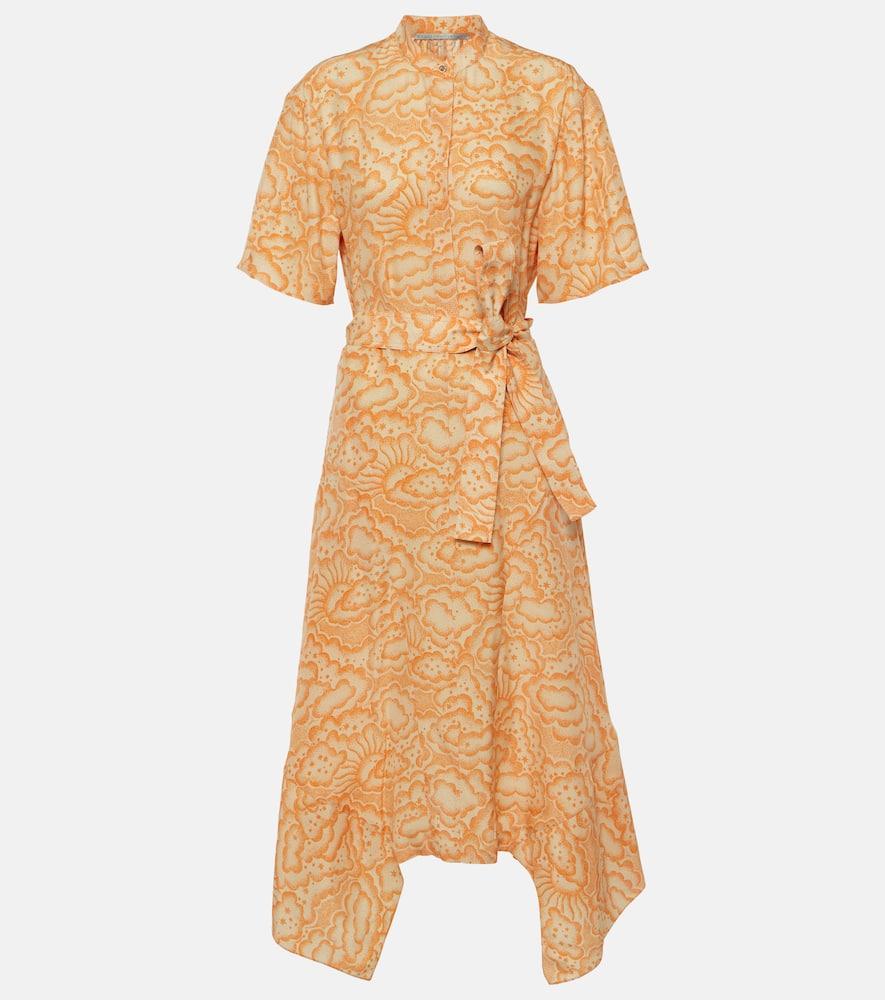 stella mccartney printed asymmetric silk midi dress