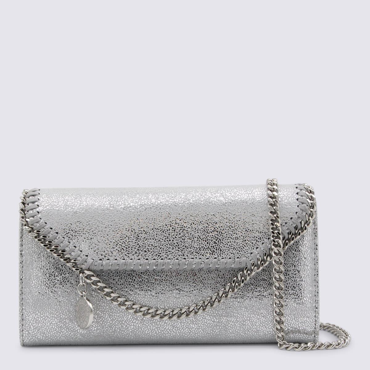 stella mccartney silver faux leather continental wallet crossbody bag