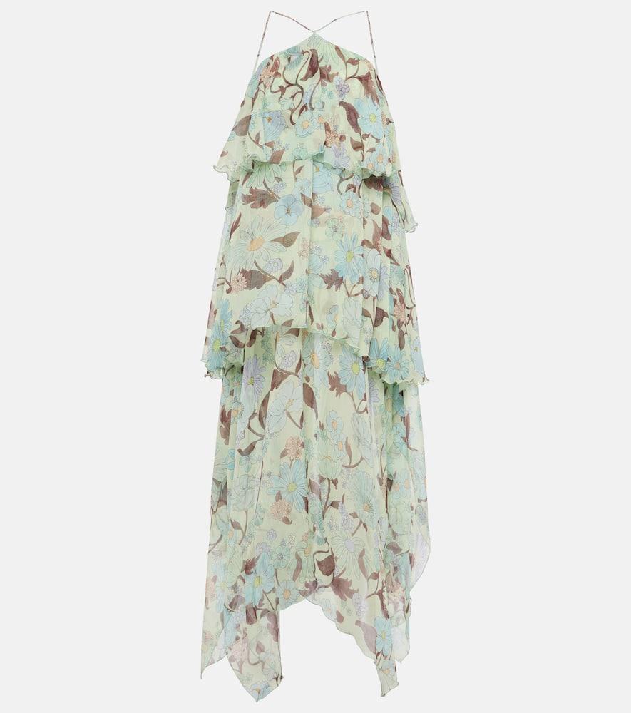 stella mccartney tiered printed silk maxi dress