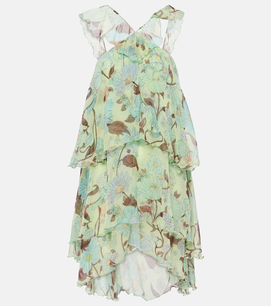 stella mccartney tiered printed silk minidress