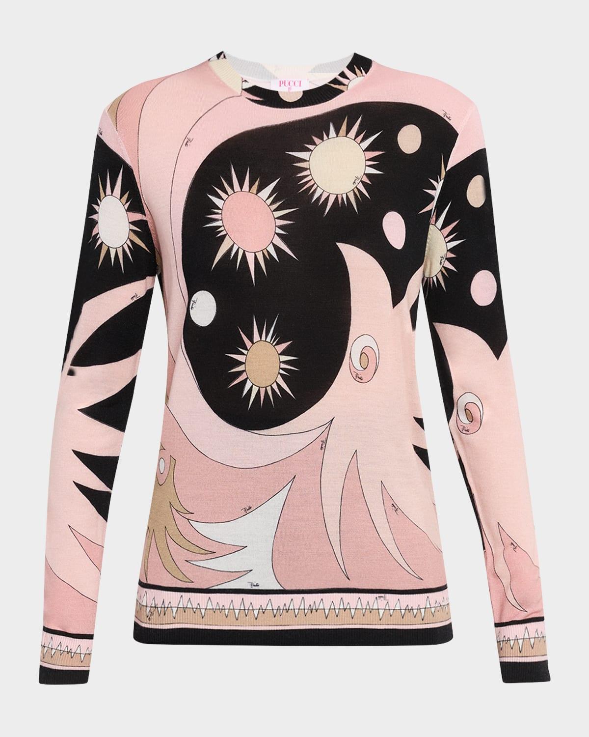 stella-print knit crewneck sweater