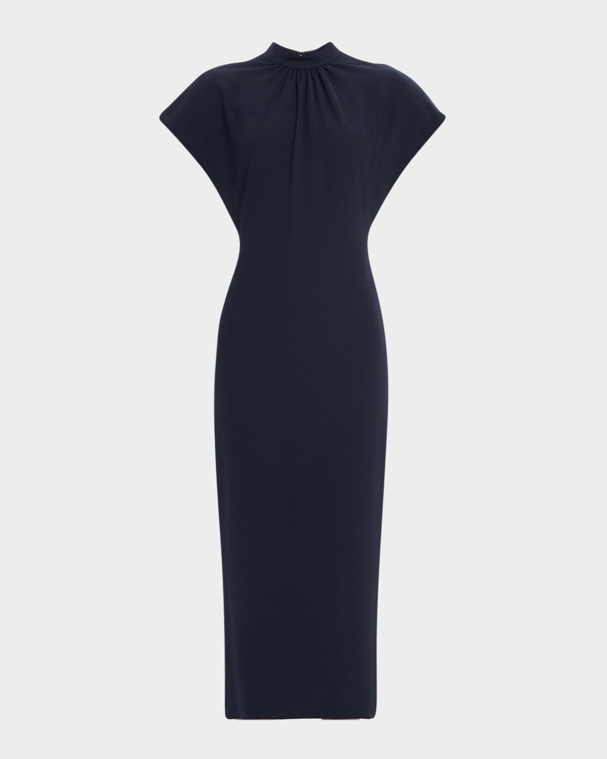 stella short-sleeve solid crepe midi dress