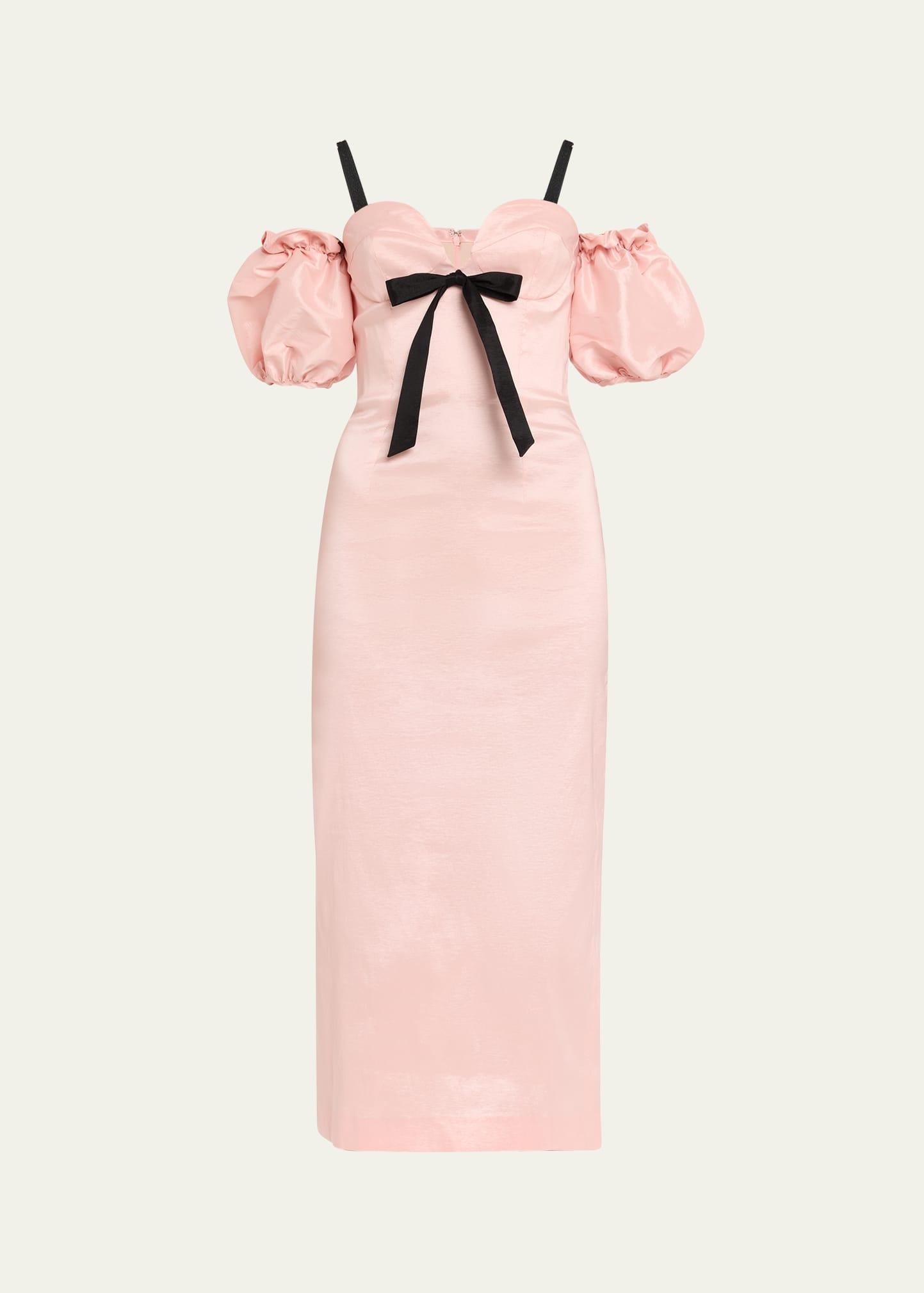 stella strapless taffeta midi dress