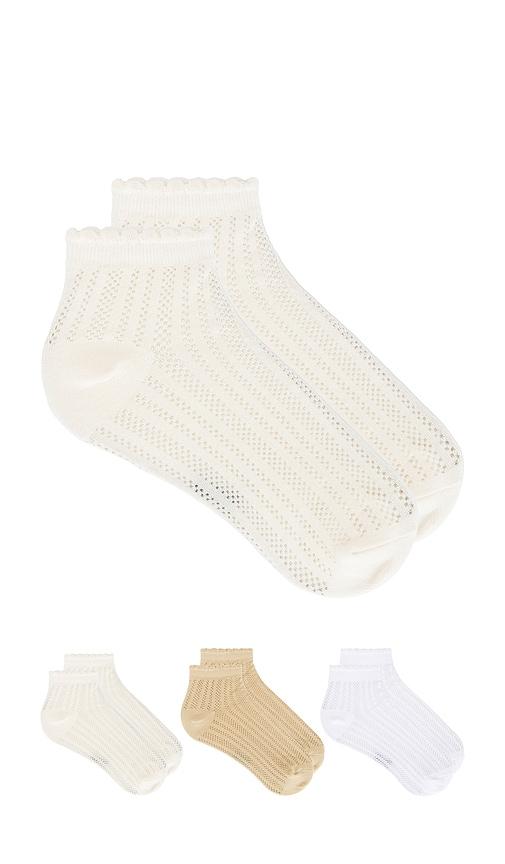 stems 3-pack lace knit ankle socks in neutral.