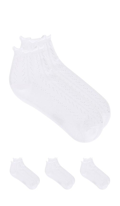 stems 3-pack pointelle mid crew socks in white.