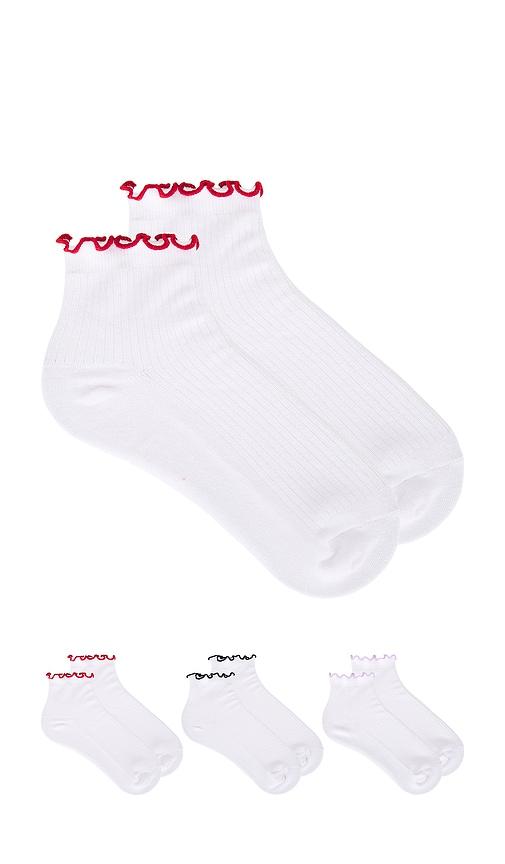 stems 3-pack ruffle contrast ankle socks in white.