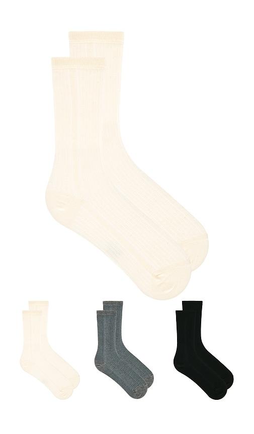 stems cotton cashmere crew socks pack of 3 in black.
