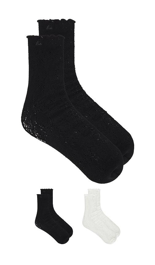 stems jules lace crew socks pack of 2 in black.