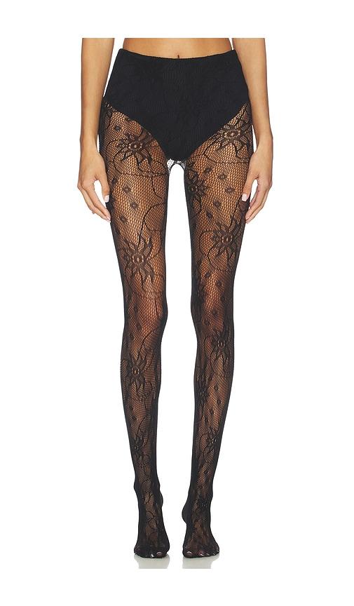 stems wild flower lace mesh tights in black.