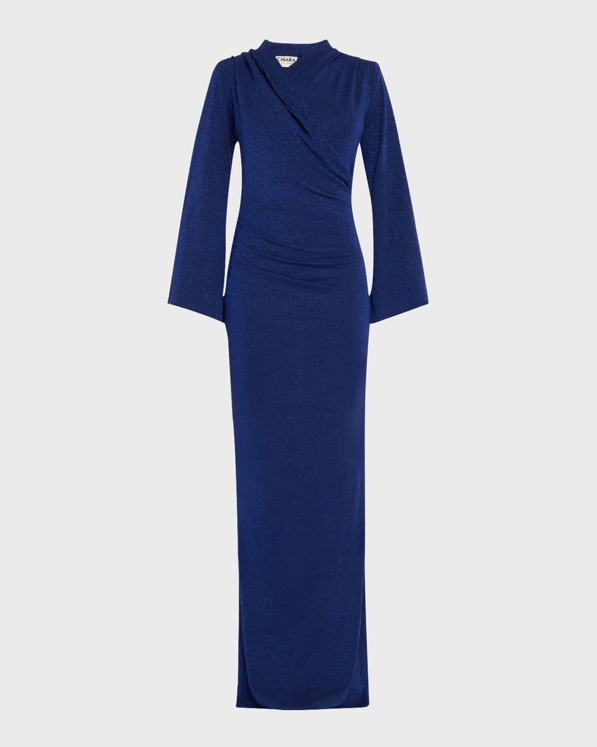 stena shimmer draped column gown