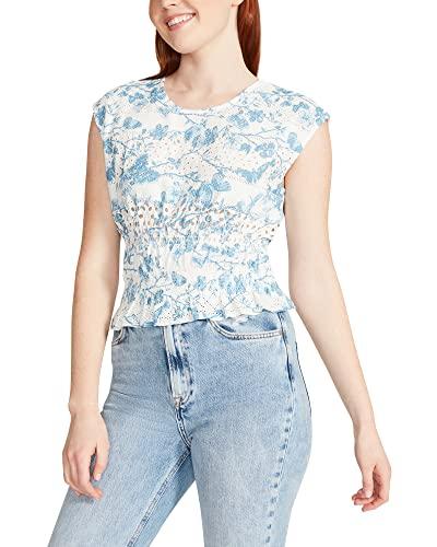 steve madden apparel women's gabriela top, faded blue, small
