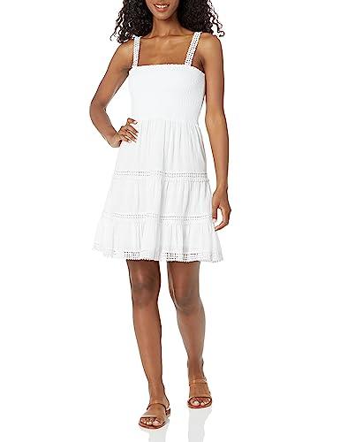 steve madden apparel women's happy tiers dress, optic white, medium