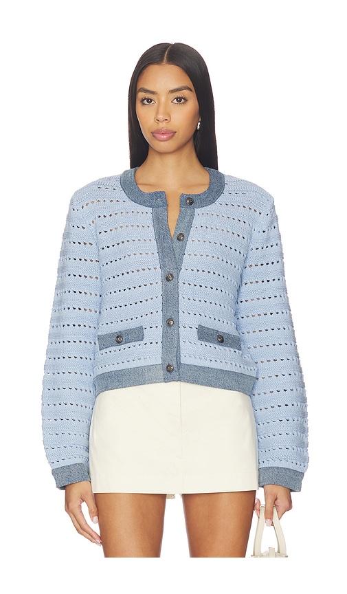 steve madden cassette cardigan in baby blue.