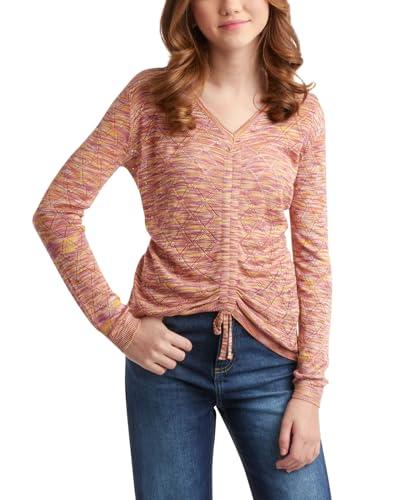 steve madden girls' shirt –lightweight casual knit v-neck long sleeve shirt – cute top for girls (4-16), size 5, cranberry