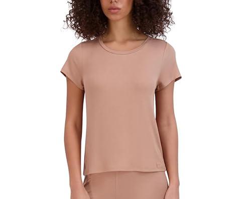 steve madden women's ribbed short-sleeve sleep tee, praline, small