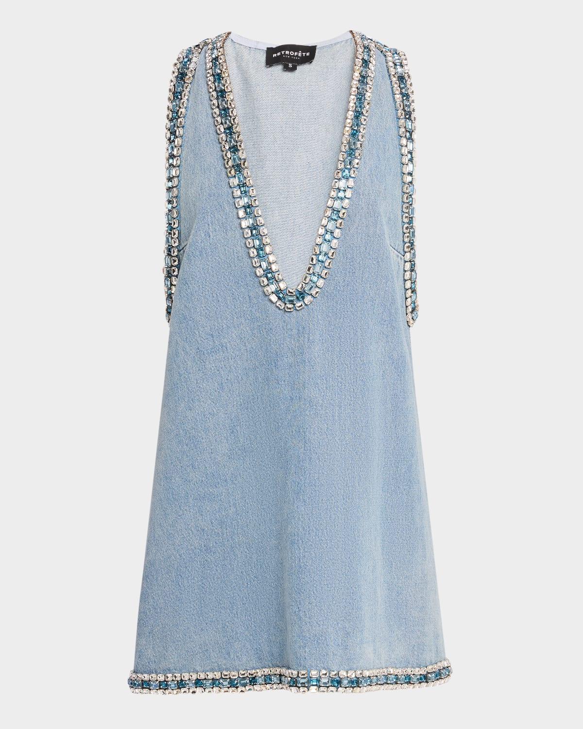 stevie crystal-trim denim shift dress