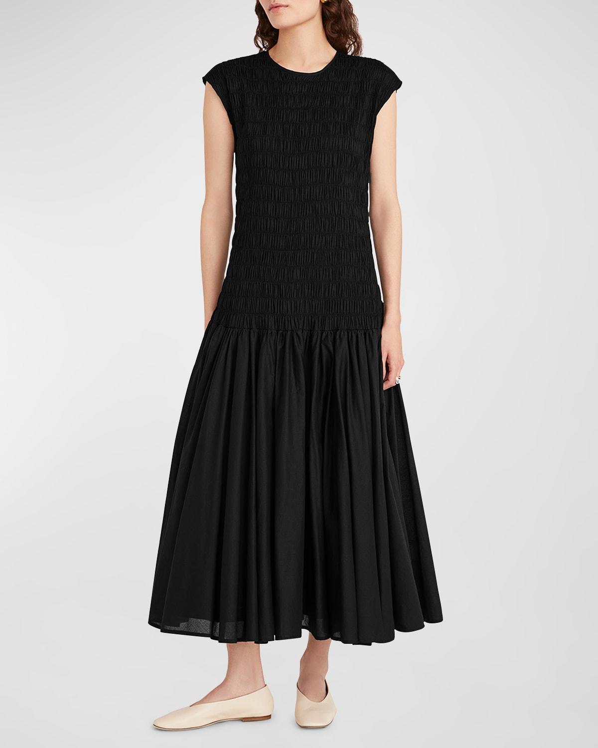 stijl smocked cap-sleeve voile midi dress