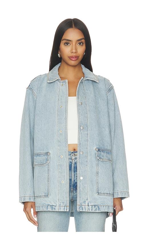 still here barn jacket in blue.