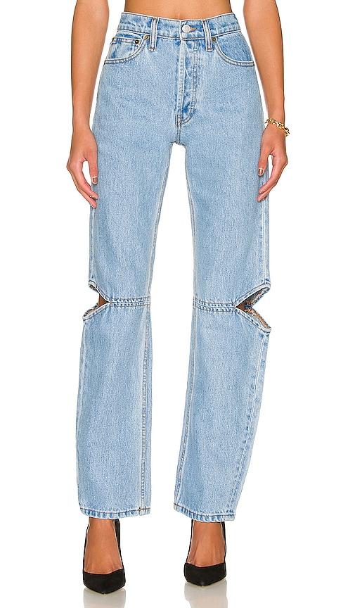 still here cowgirl high rise straight in denim-light.