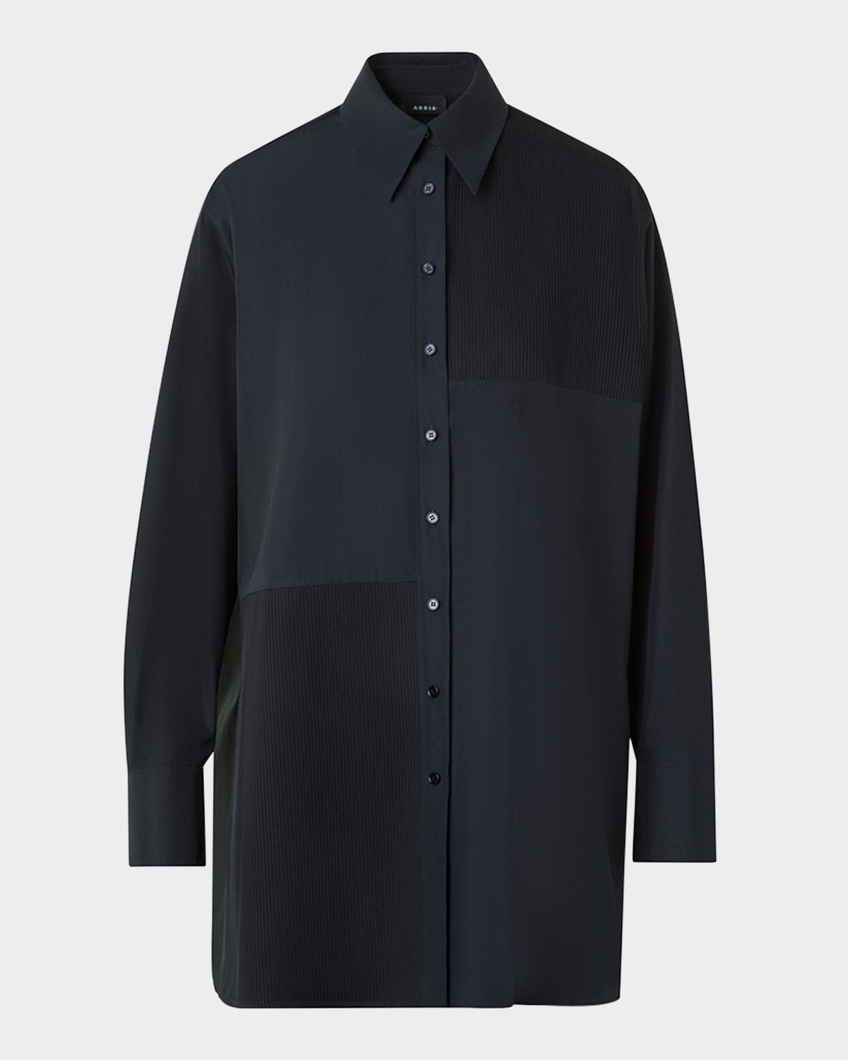 stitched pleats inset cotton poplin oversized shirt