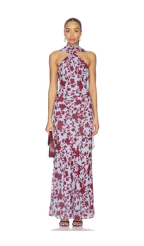 stone cold fox x revolve avery gown in blue,red.