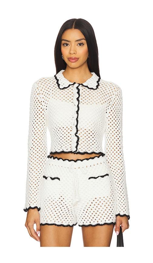 stone cold fox x revolve holly hand crochet collared shirt in white.