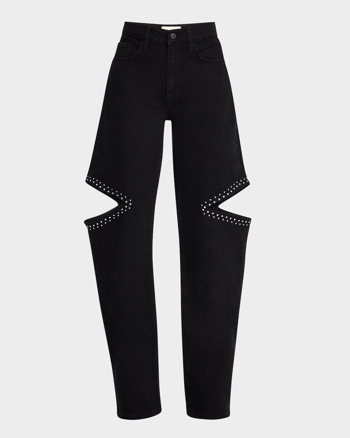 stoned aubrey mid-rise cut-out straight jeans