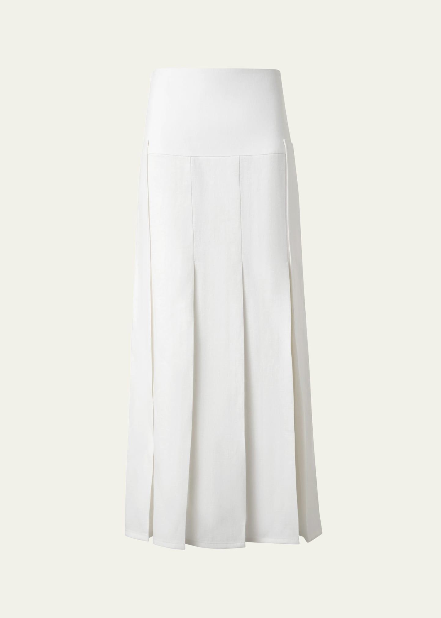 stonewashed linen-wool pleated midi skirt