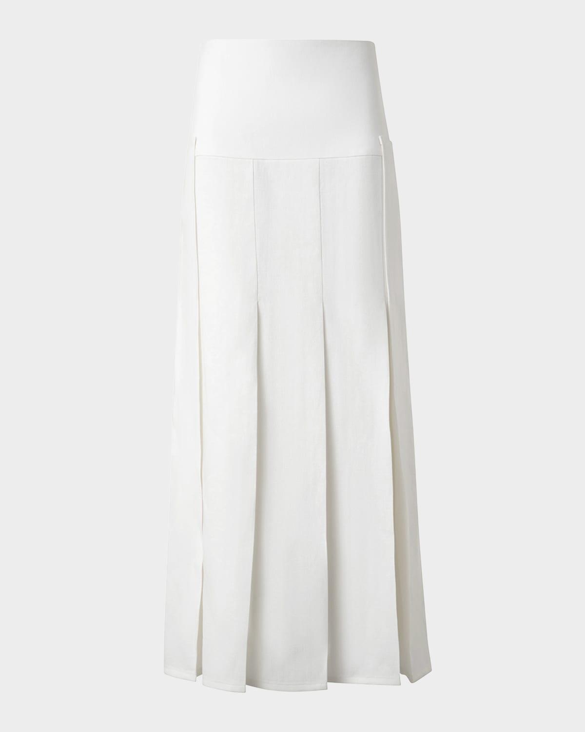 stonewashed linen-wool pleated midi skirt