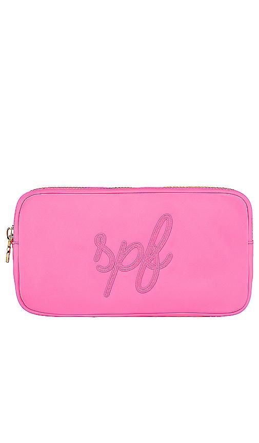 stoney clover lane bubblegum spf embroidered small pouch in bubblegum.