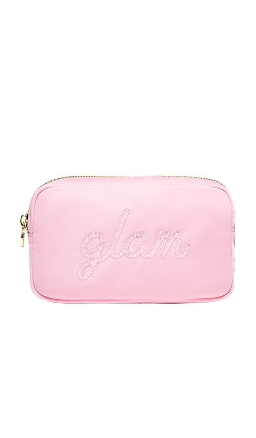 stoney clover lane glam embroidered small pouch in flamingo.
