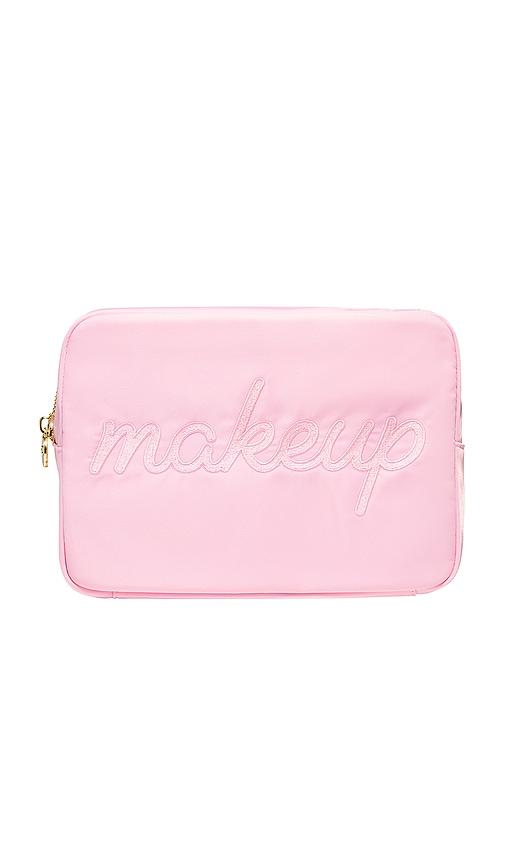 stoney clover lane makeup embroidered large pouch in flamingo.