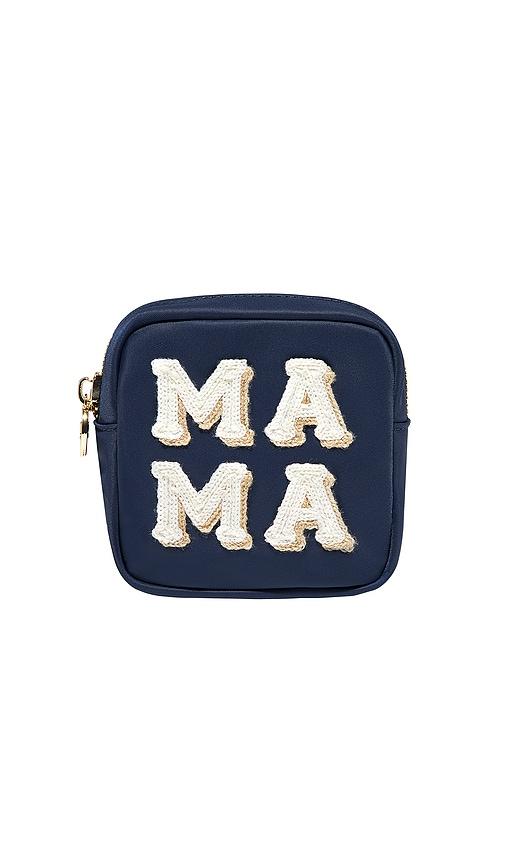 stoney clover lane mama embroidered mini pouch in sapphire.