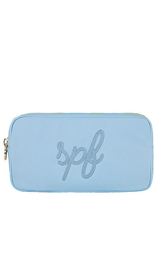 stoney clover lane periwinkle spf embroidered small pouch in periwinkle.