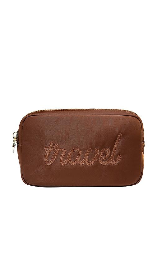 stoney clover lane travel embroidered small pouch in espresso.