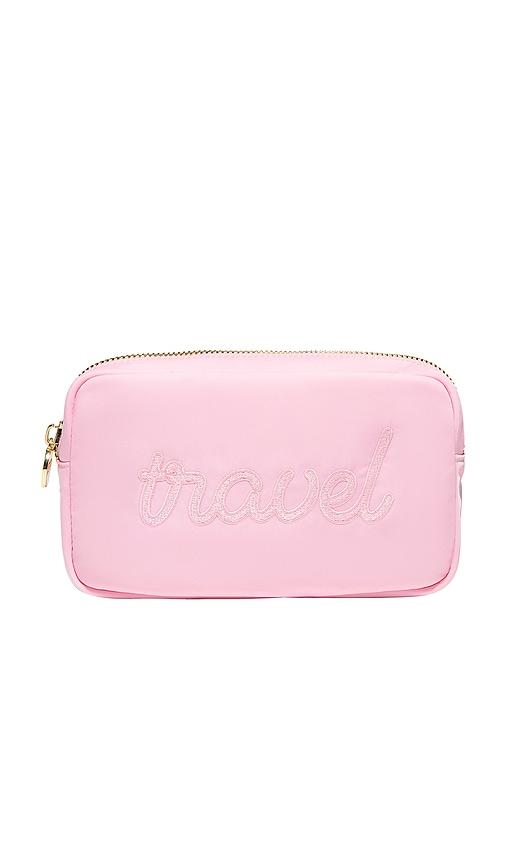 stoney clover lane travel embroidered small pouch in flamingo.