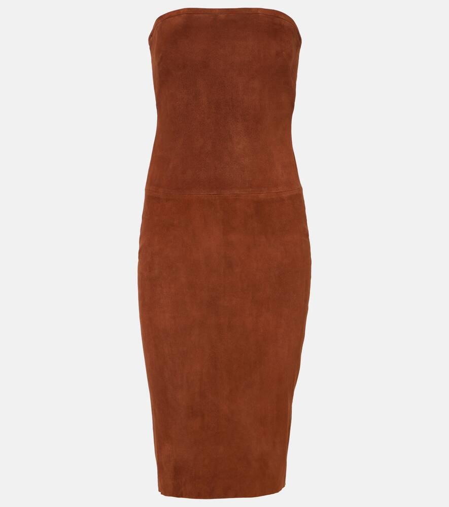 stouls monica strapless suede midi dress