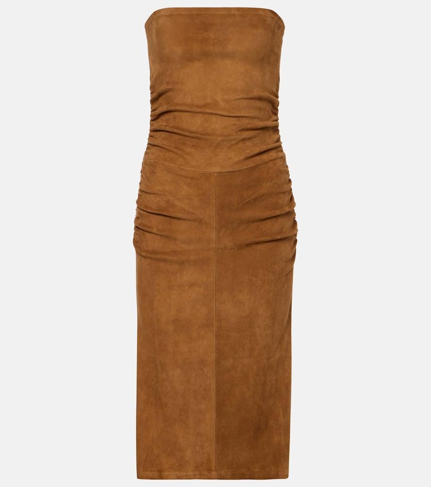 stouls salma ruched suede midi dress