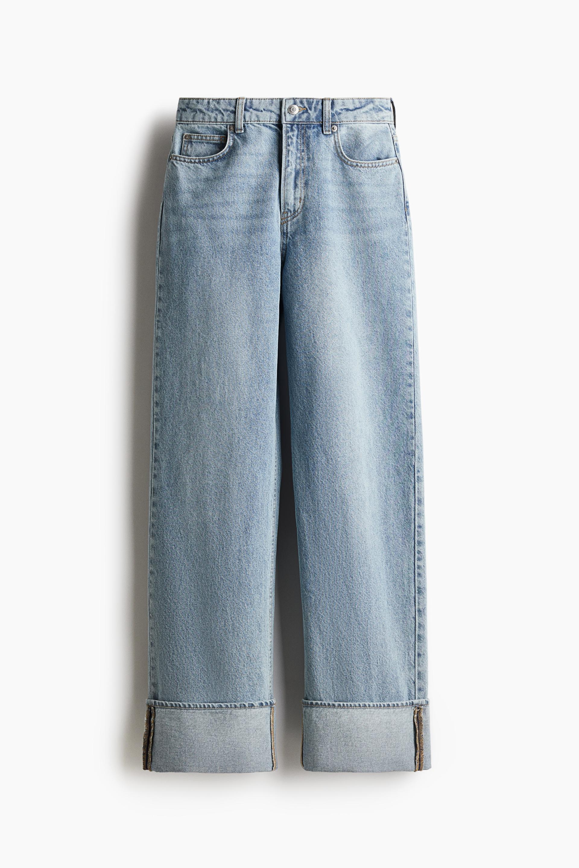 straight-cut foldover-cuff jeans