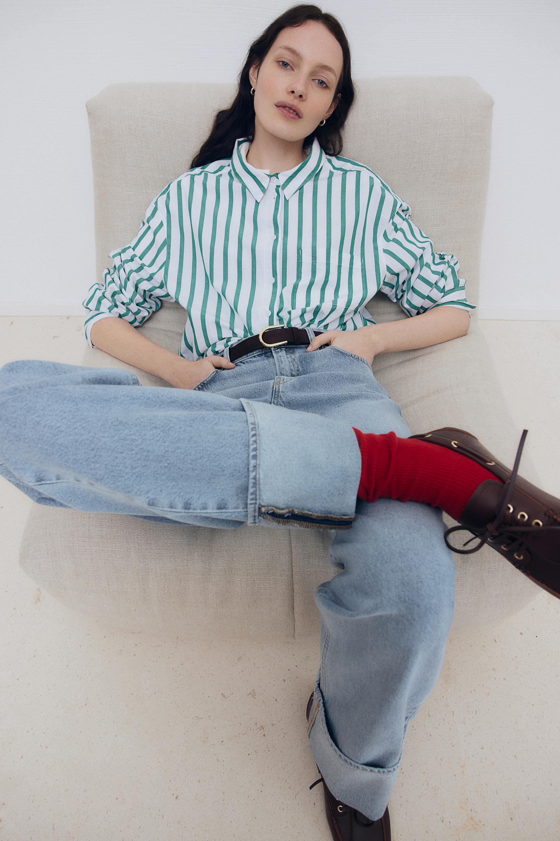 straight-cut foldover-cuff jeans