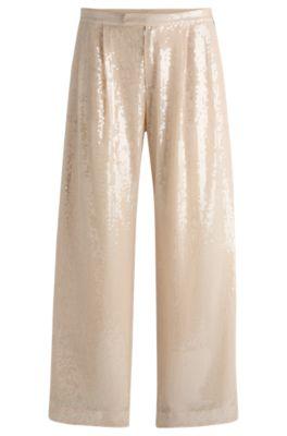 straight-fit trousers in sequinned stretch fabric- light orange women's pants