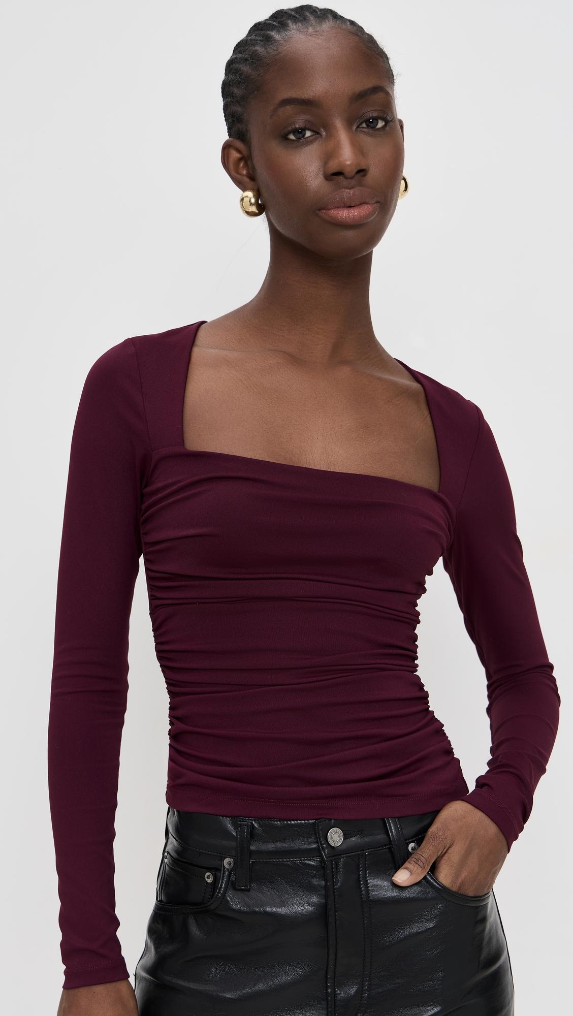 straight front gathered long sleeve top