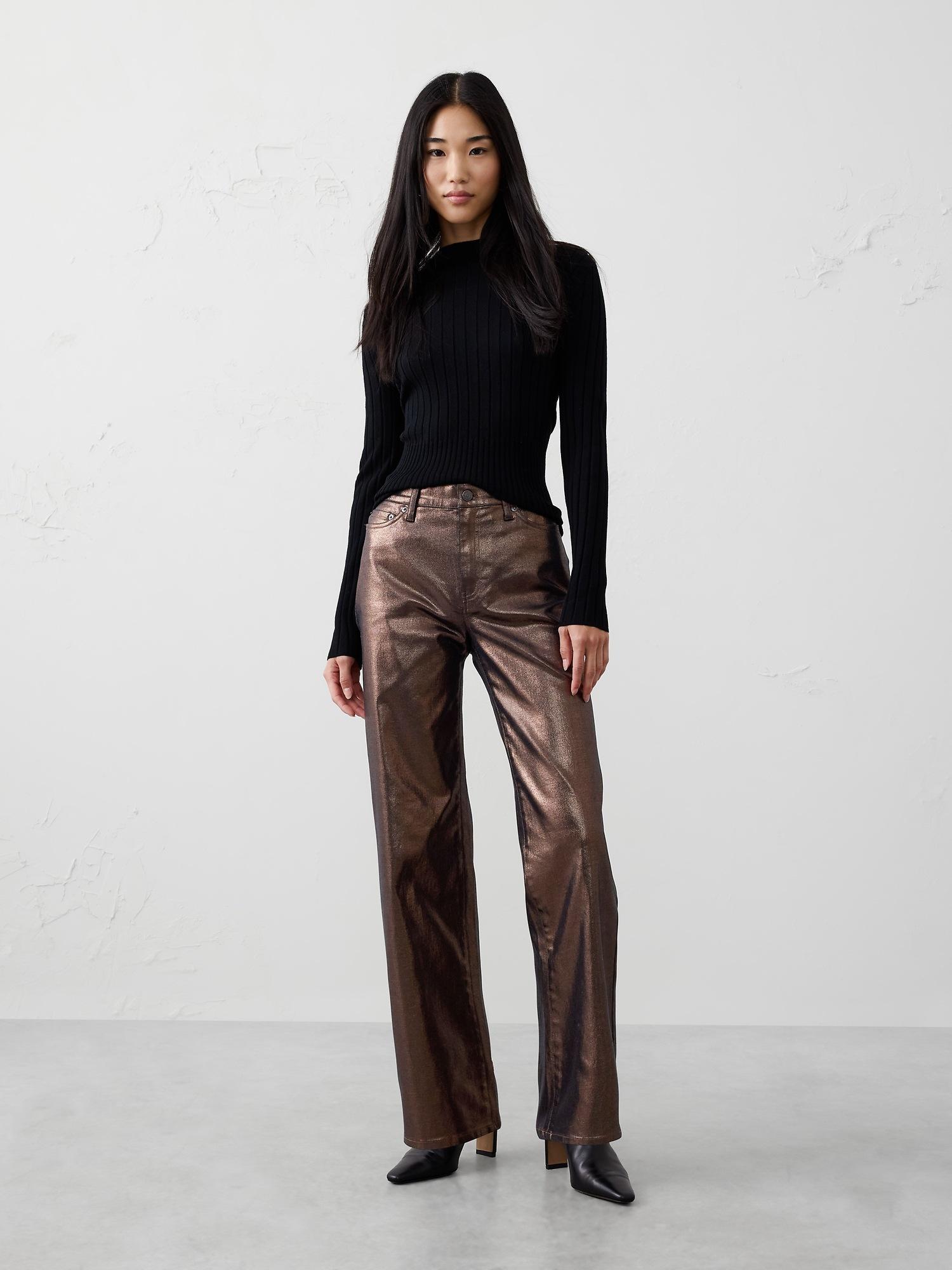 straight high-rise metallic pant