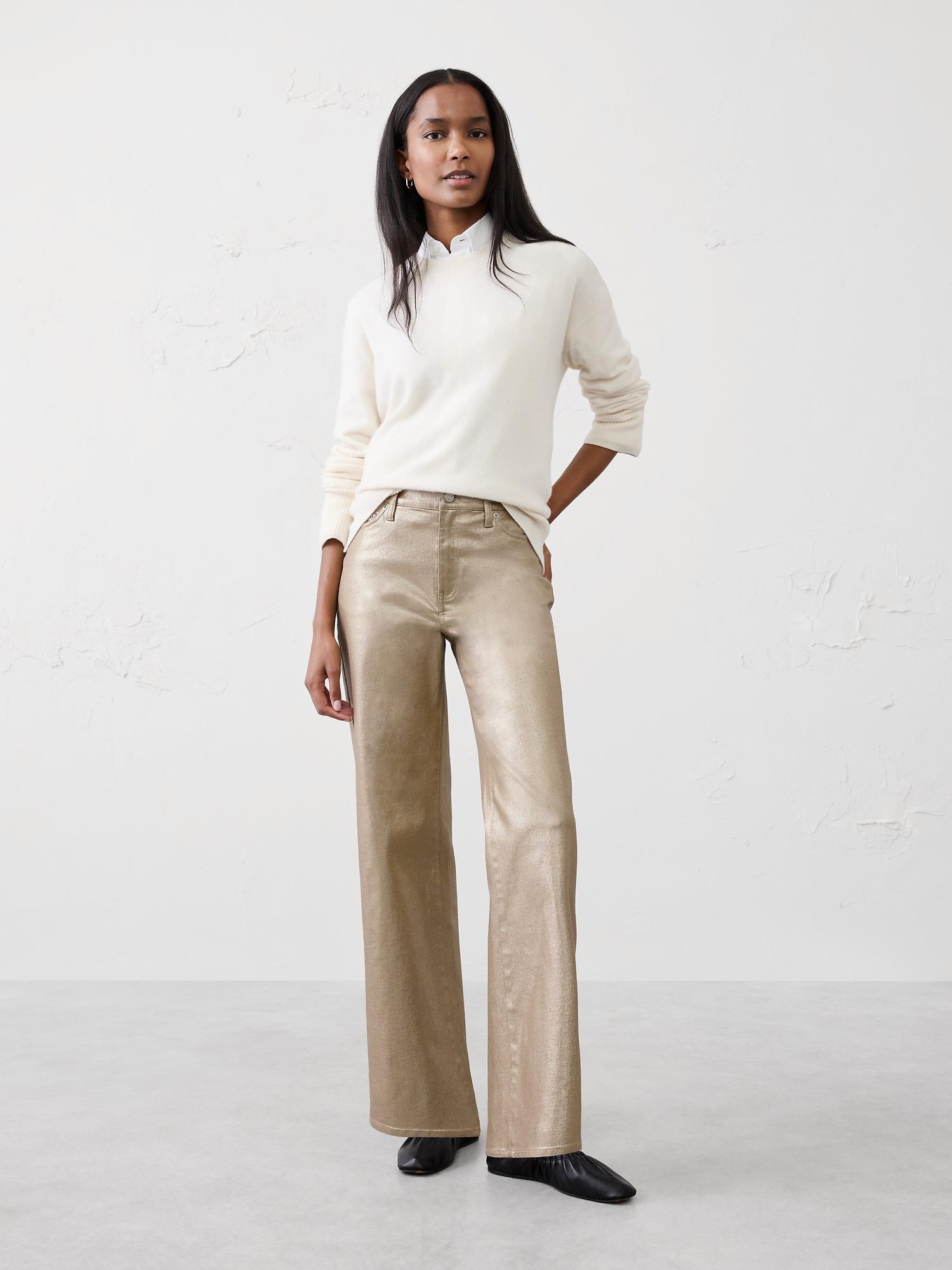 straight high-rise metallic pant
