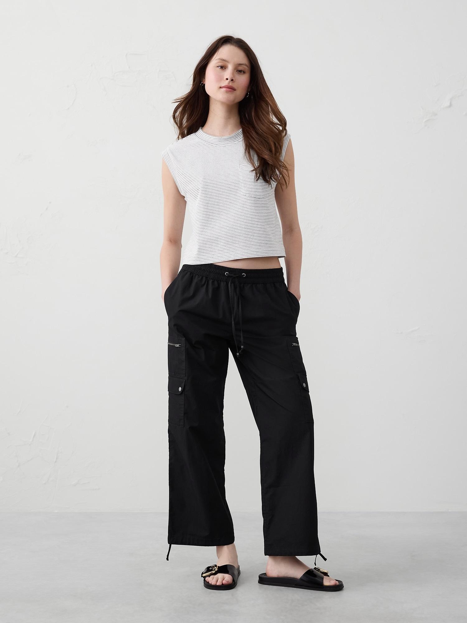 straight high-rise poplin pull-on pant