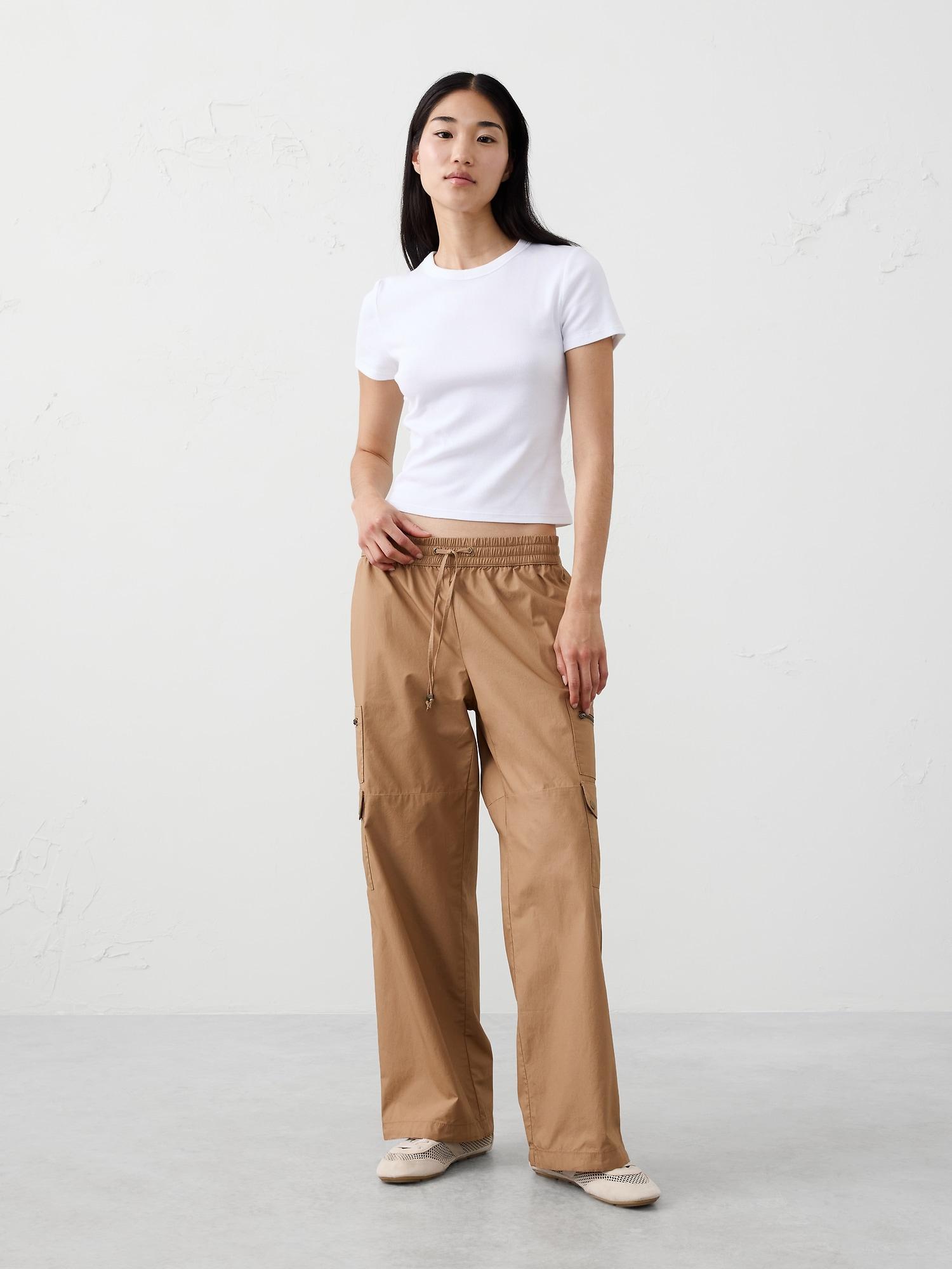 straight high-rise poplin pull-on pant