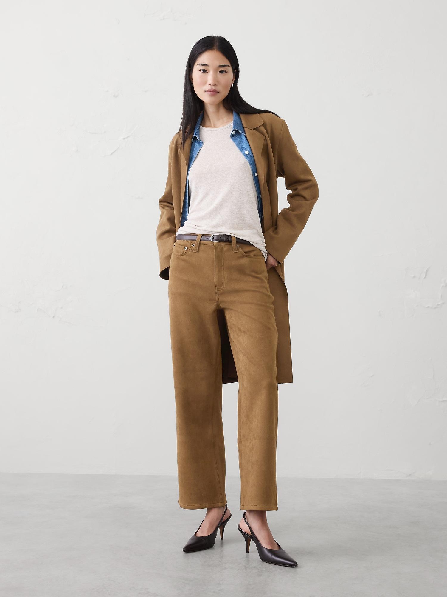 straight high-rise vegan suede pant