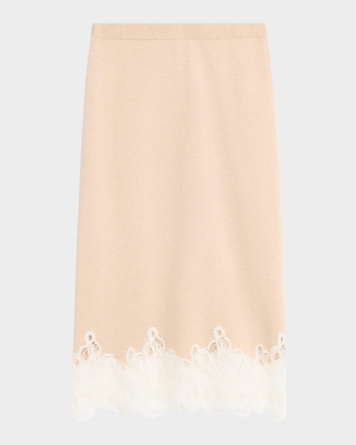 straight lace-hem knit midi skirt